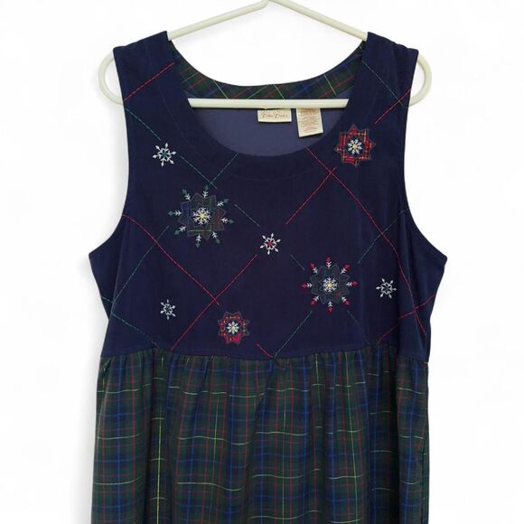 Bobbie Brooks Navy blue and green plaid maxi dress size L - Picture 3 of 7